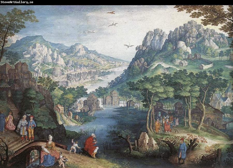 CONINXLOO, Gillis van Mountain Landscape with River Valley and the Prophet Hosea dsg